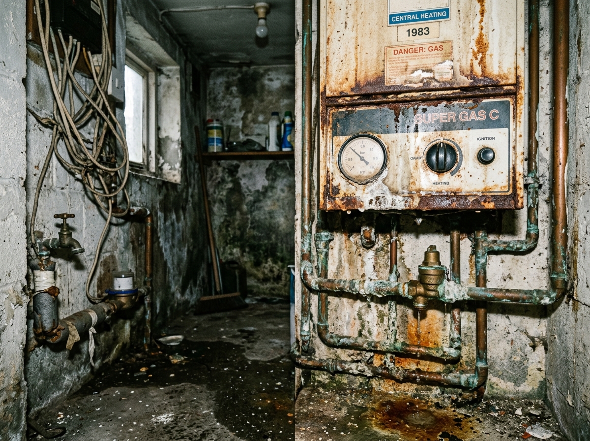 Corroded 1980s Inefficient Boiler